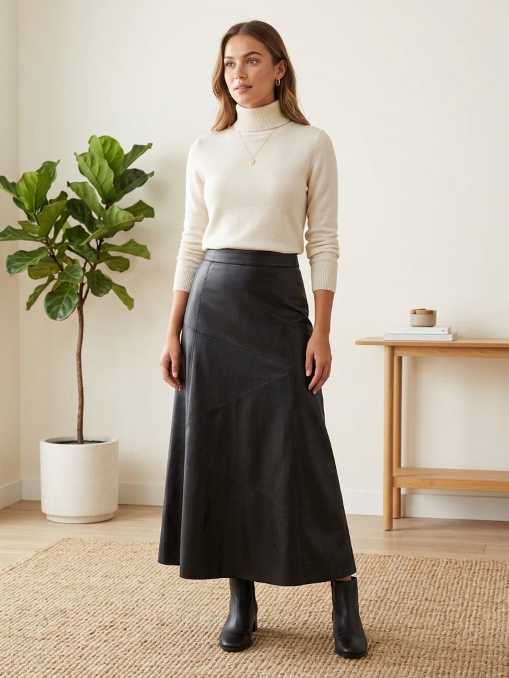 Ookie & Lala Supersoft Geo Stitch Faux Leather Maxi Skirt Black XS As-is